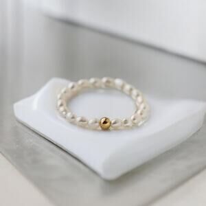 NEW dainty freshwater pearl beaded boHo beachy ring jewelry size 6 B25A